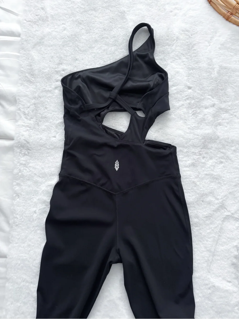 Free People Movement Transcend Limits Onesie Jumpsuit Black One Shoulder Cutout - Picture 6 of 14